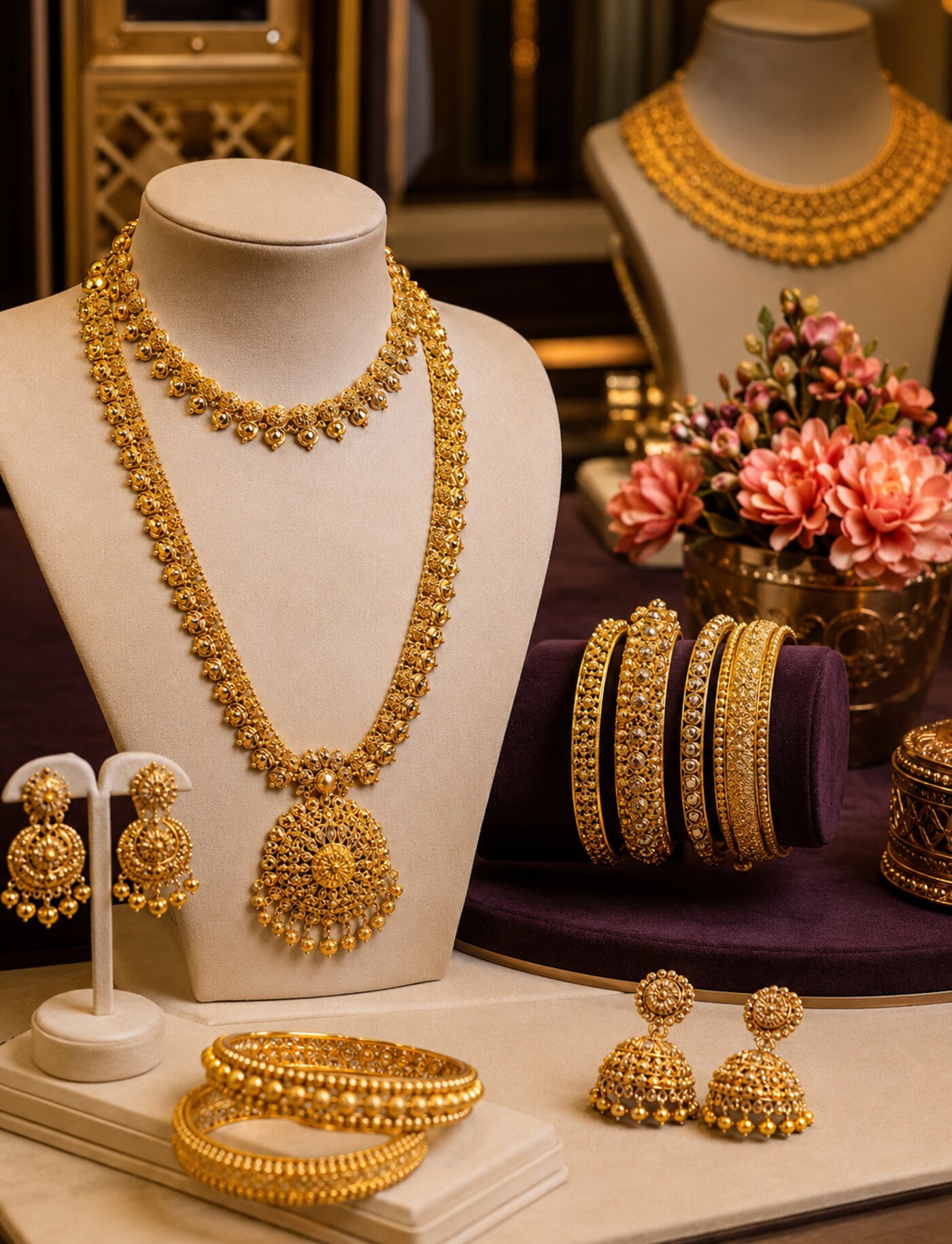 Traditional Indian jewellery displayed in a premium showroom